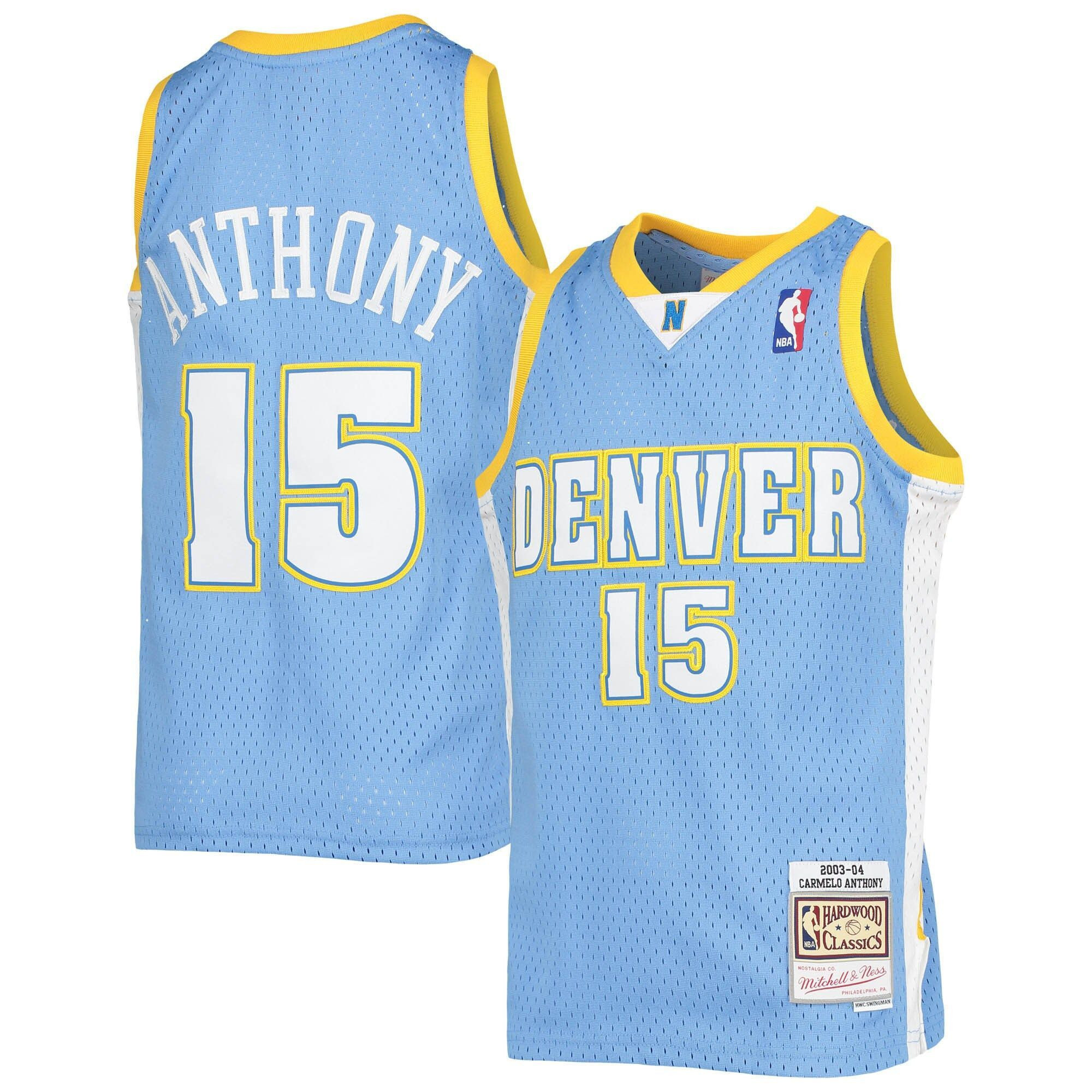 Carmelo Anthony Denver Nuggets Mitchell  Ness Youth 2003-04 Hardwood Classics Swingman Jersey – Powder Blue