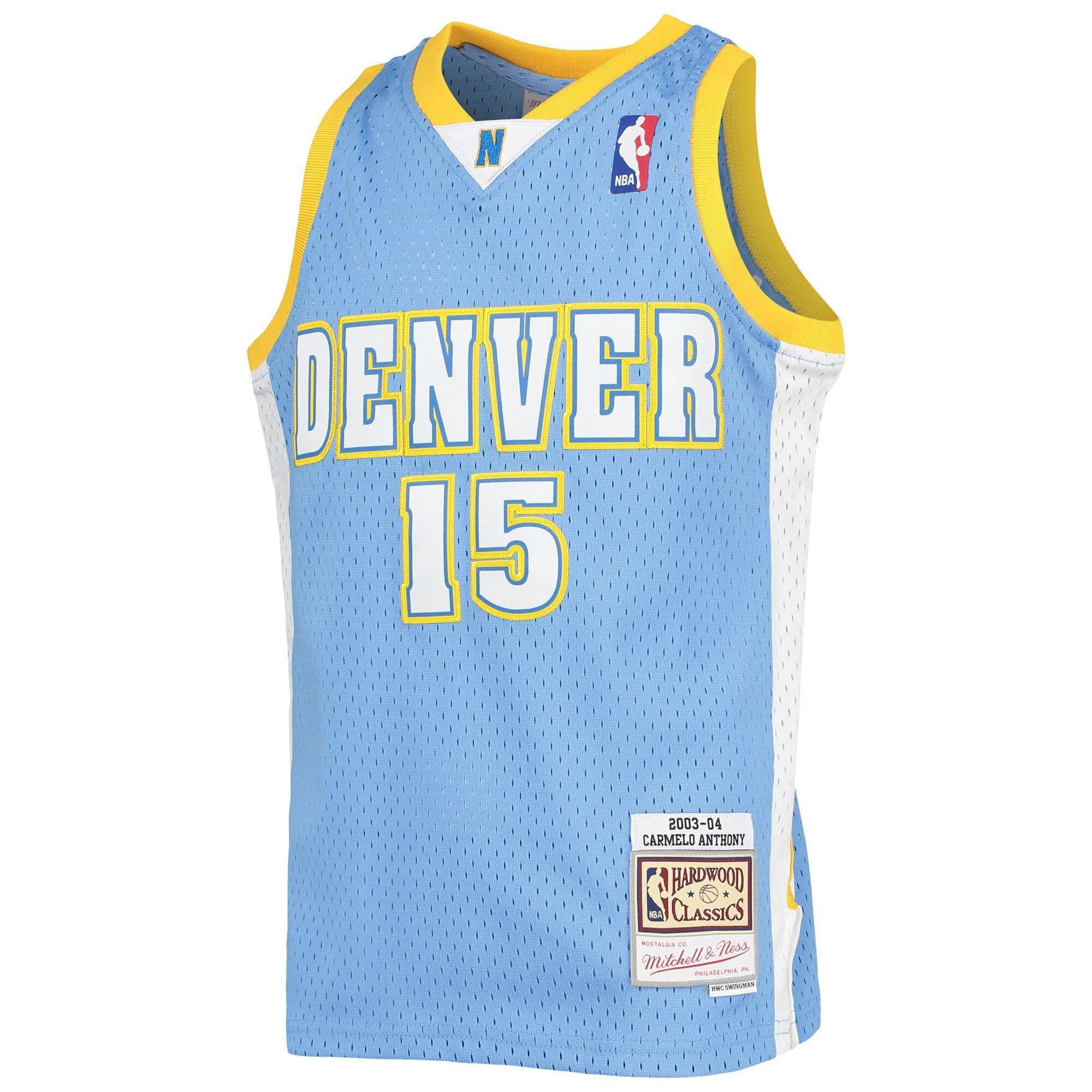 Carmelo Anthony Denver Nuggets Mitchell  Ness Youth 2003-04 Hardwood Classics Swingman Jersey – Powder Blue