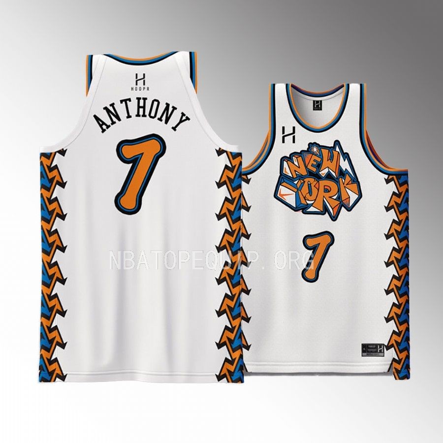 Carmelo Anthony New York Knicks White #7 Jersey Graffiti Fashion Fit