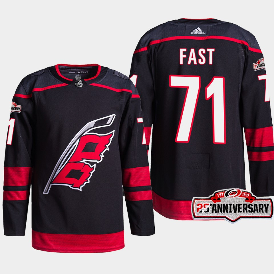 Carolina Hurricanes Jesper Fast 71 Black 25th Anniversary 2022-23 Home Stitched Jersey