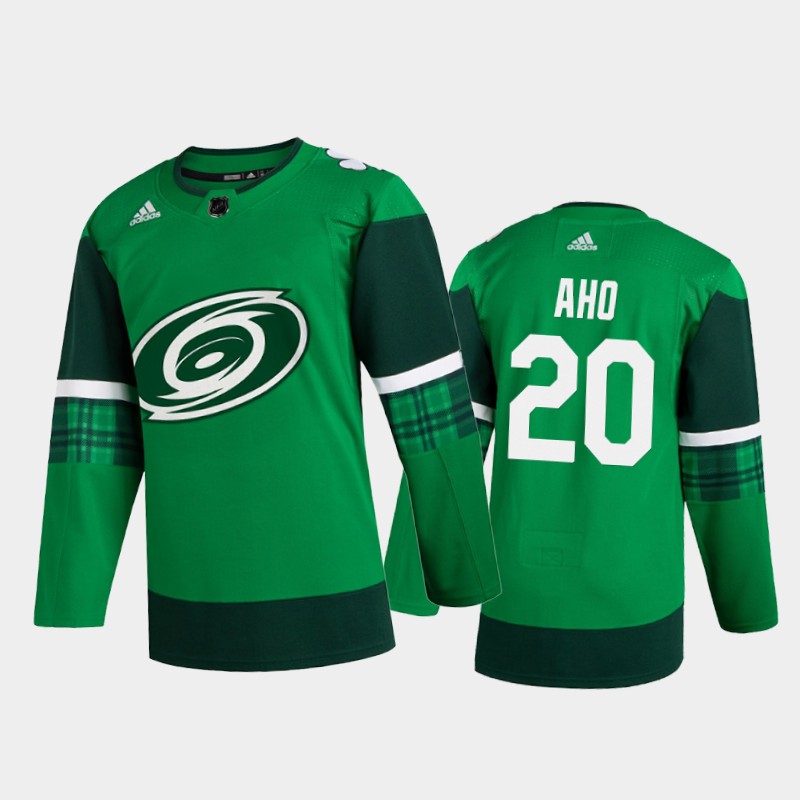 Carolina Hurricanes Sebastian Aho #20 2020 St. Patrick's Day Player Jersey Green