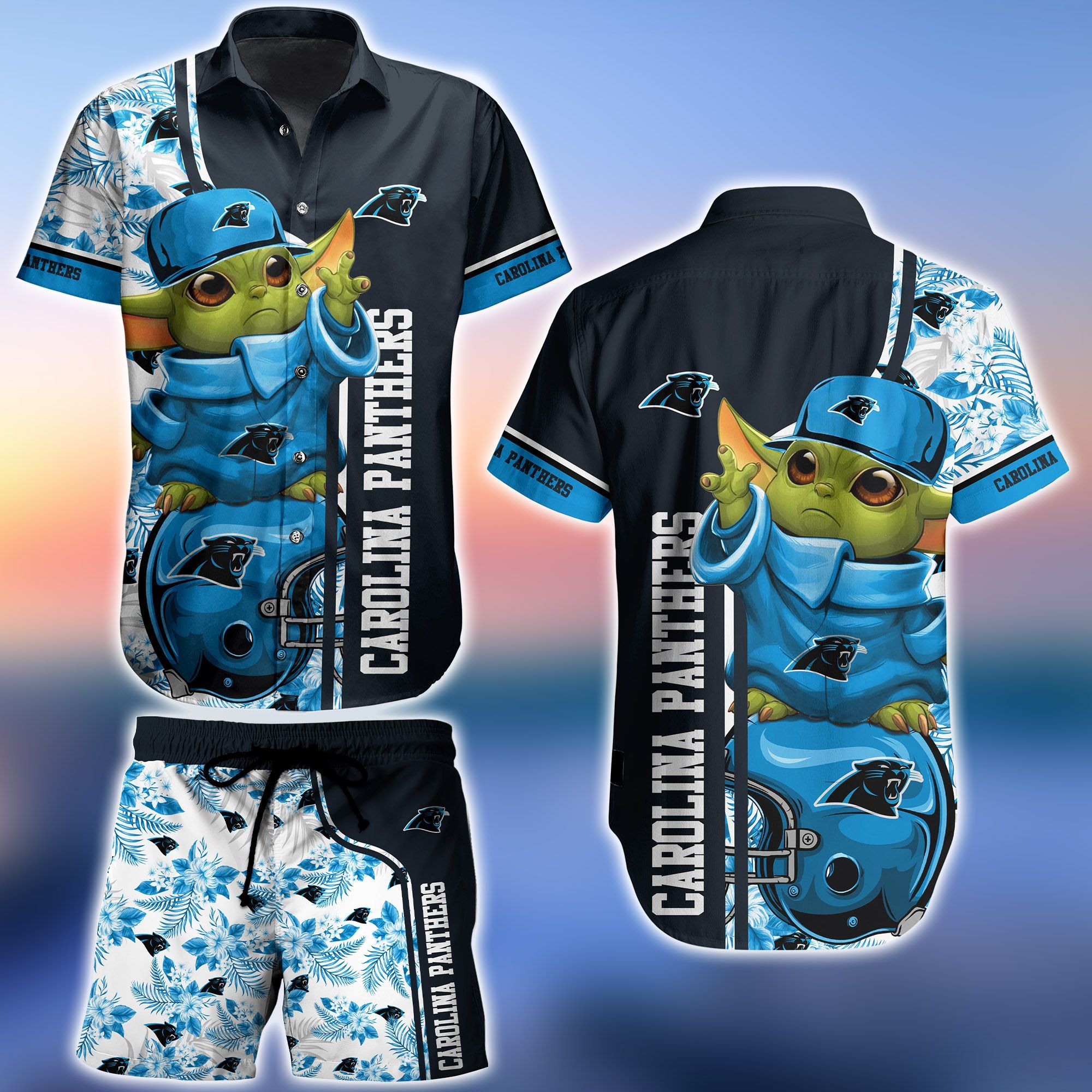Carolina Panthers Baby Yoda Floral and Hawaiian Shirt