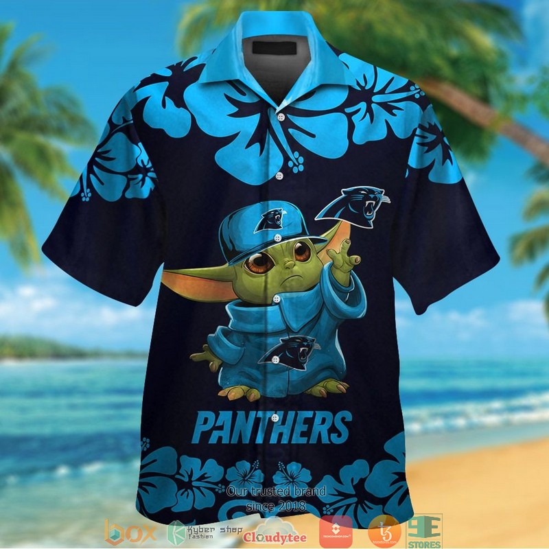 Carolina Panthers Baby Yoda Hibiscus Hawaiian Shirt