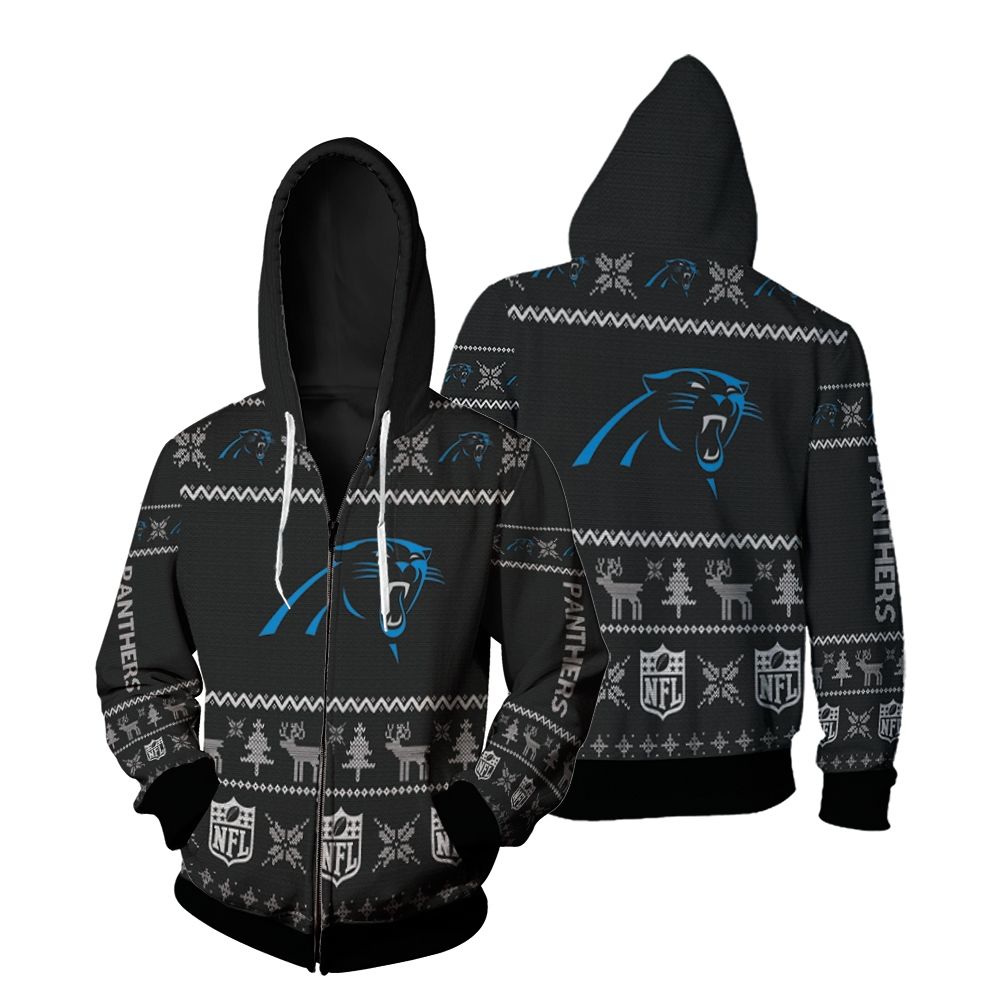 Carolina Panthers Christmas 3D Zip Hoodie