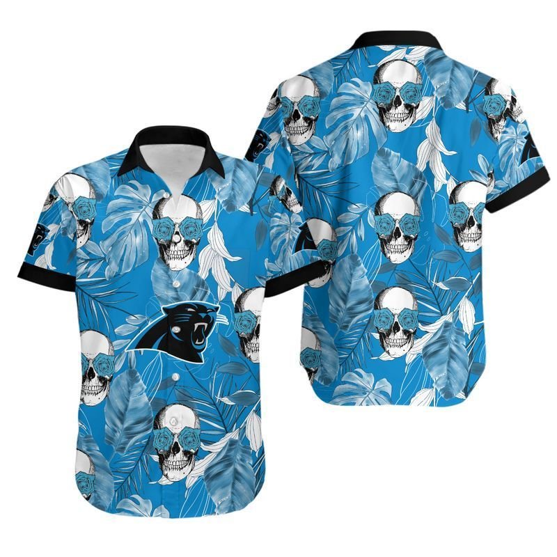 Carolina Panthers Coconut Leaves And Skulls Hawaiian Shirt