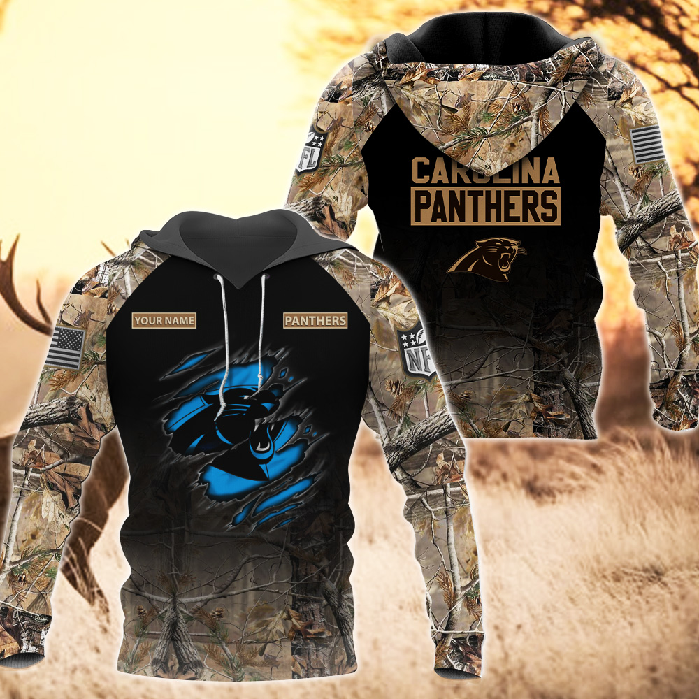 Carolina Panthers Custom Name Hunting Camo Hoodie