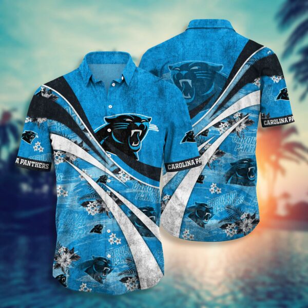 Carolina Panthers Floral Distressed Hawaiian Shirt