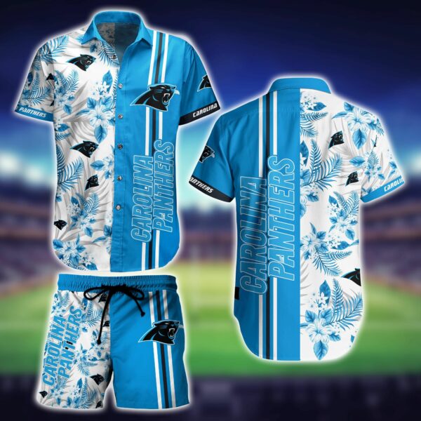 Carolina Panthers Logo and Floral Hawaiian Shirt