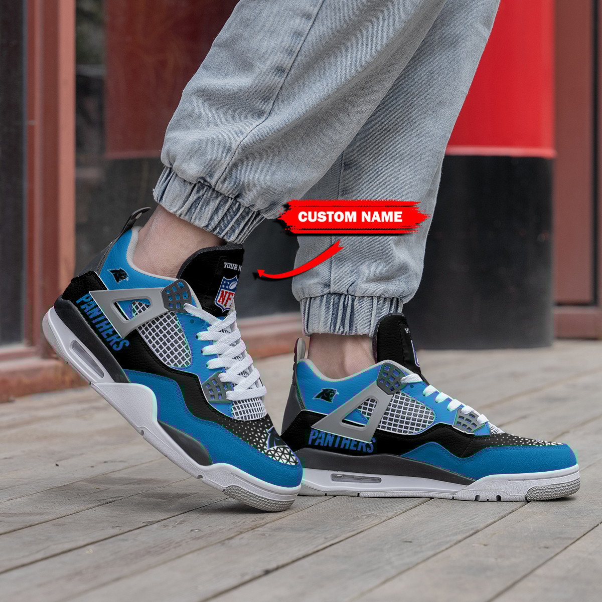 Carolina Panthers Personalized Air Jordan 4 Sneaker
