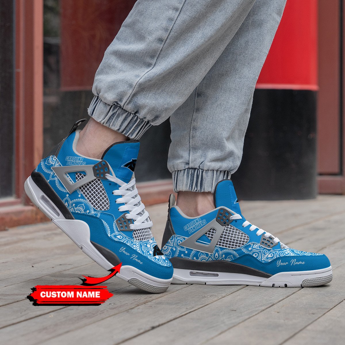 Carolina Panthers Personalized Air Jordan 4 Sneaker