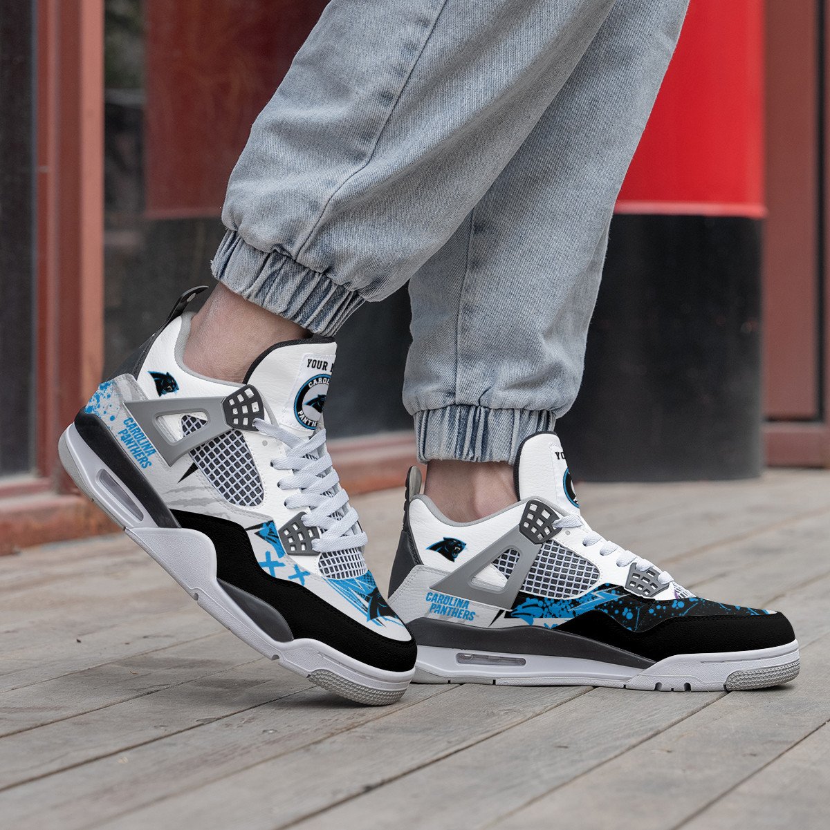 Carolina Panthers Personalized Air Jordan 4 Sneaker