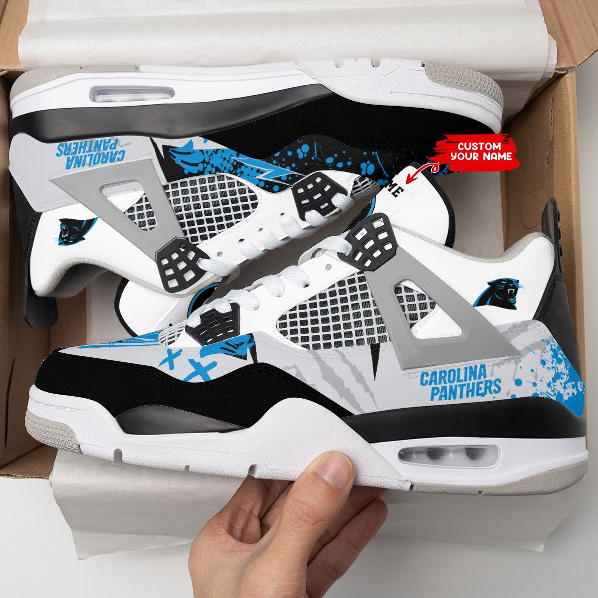 Carolina Panthers Personalized Air Jordan 4 Sneaker