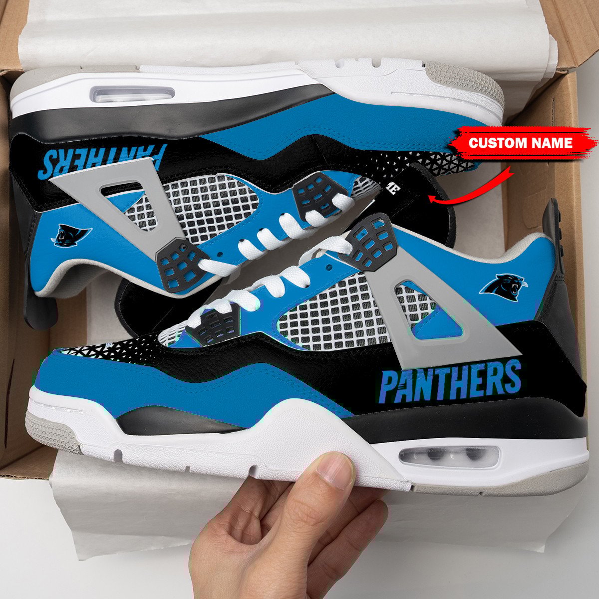 Carolina Panthers Personalized Air Jordan 4 Sneaker