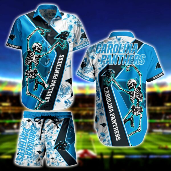 Carolina Panthers Skeleton Dance Floral Hawaiian Shirt