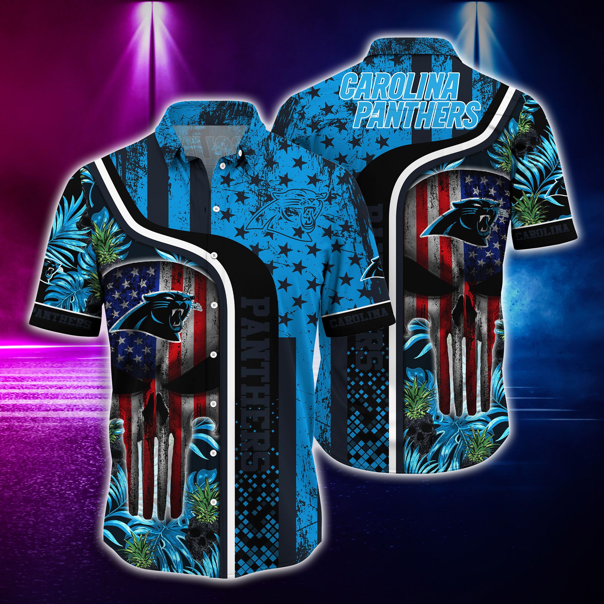 Carolina Panthers Skull Tropical Hawaiian Shirt