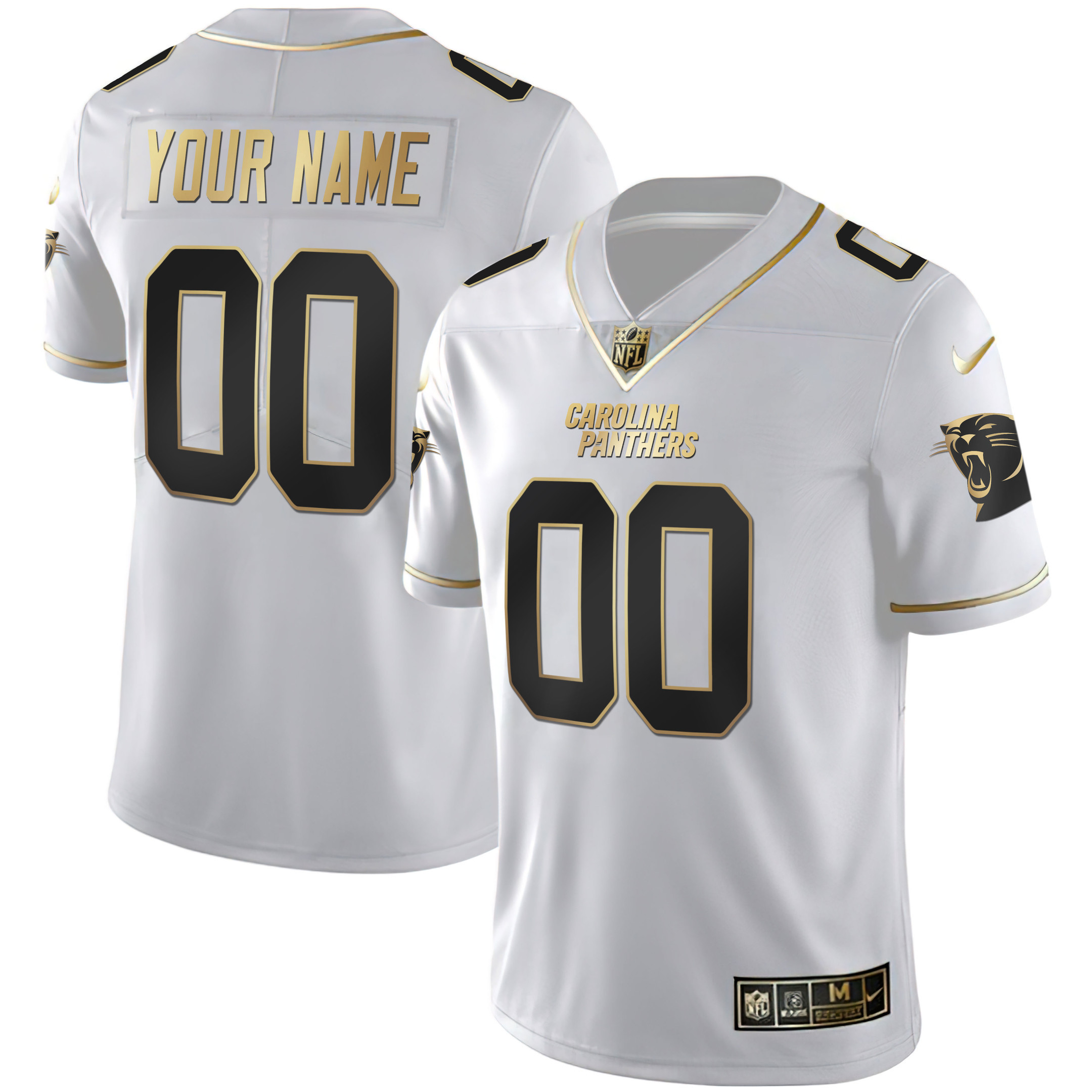 Carolina Panthers White Gold & Black Gold Custom Name and Number White Gold Jersey - All Stitched 