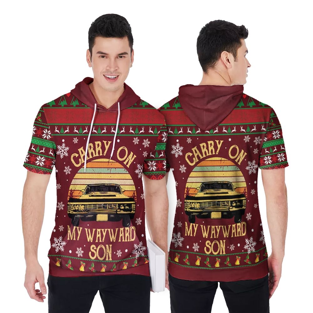 Carry On My Wayward Son Supernatural Retro Christmas 3D Short Sleeve Hoodie