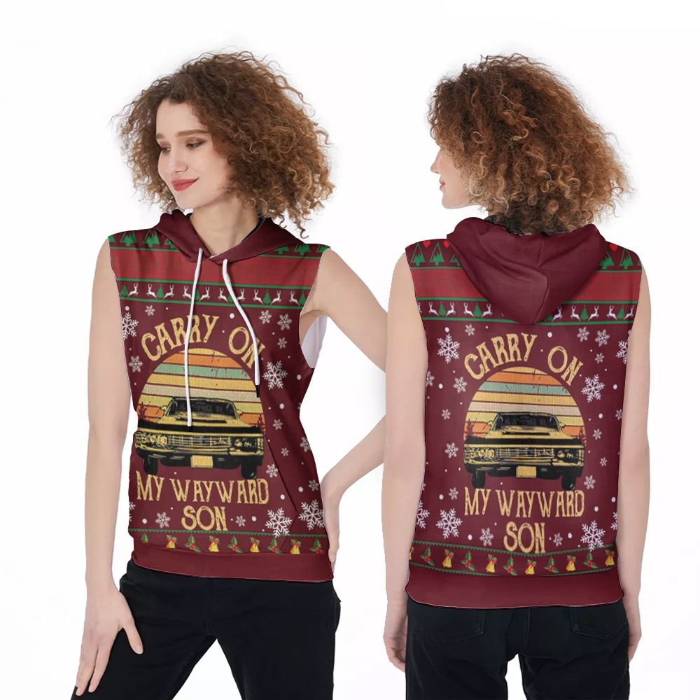 Carry On My Wayward Son Supernatural Retro Christmas 3D Sleeveless Hoodie