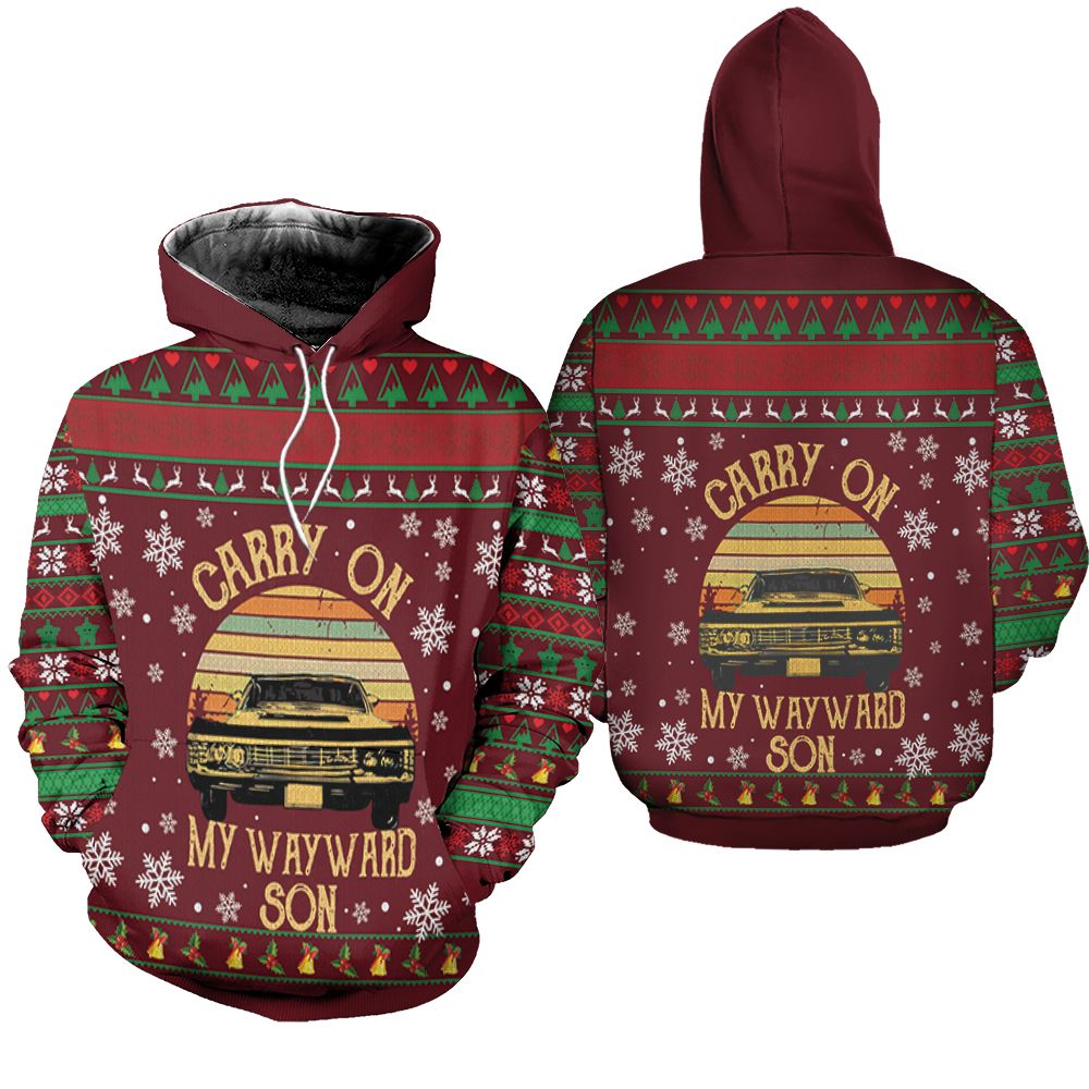 Carry On My Wayward Son Supernatural Retro Christmas Hoodie