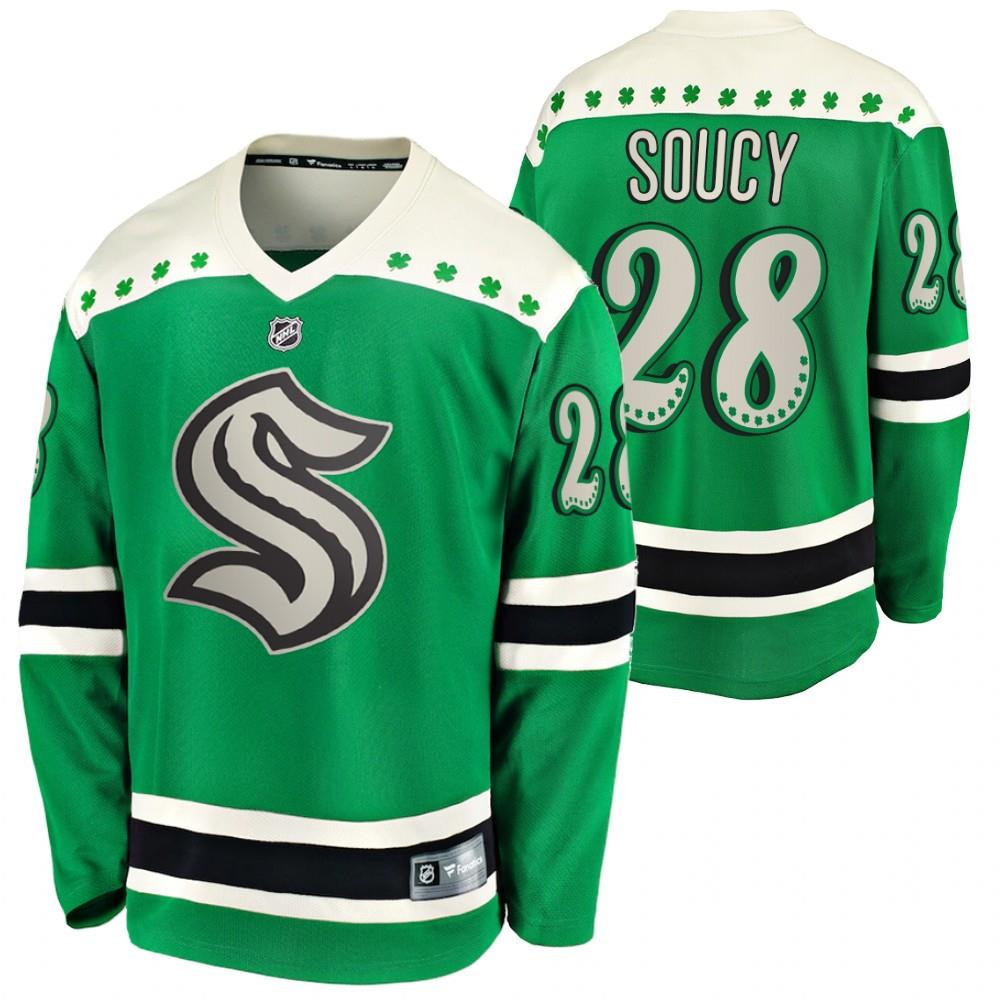 Carson Soucy Seattle Kraken 2022 St. Patrick Green 28 Stitched Jersey