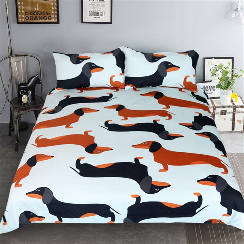 Cartoon Dachshund Dogs 3D Customized Duvet Cover Bedding Set