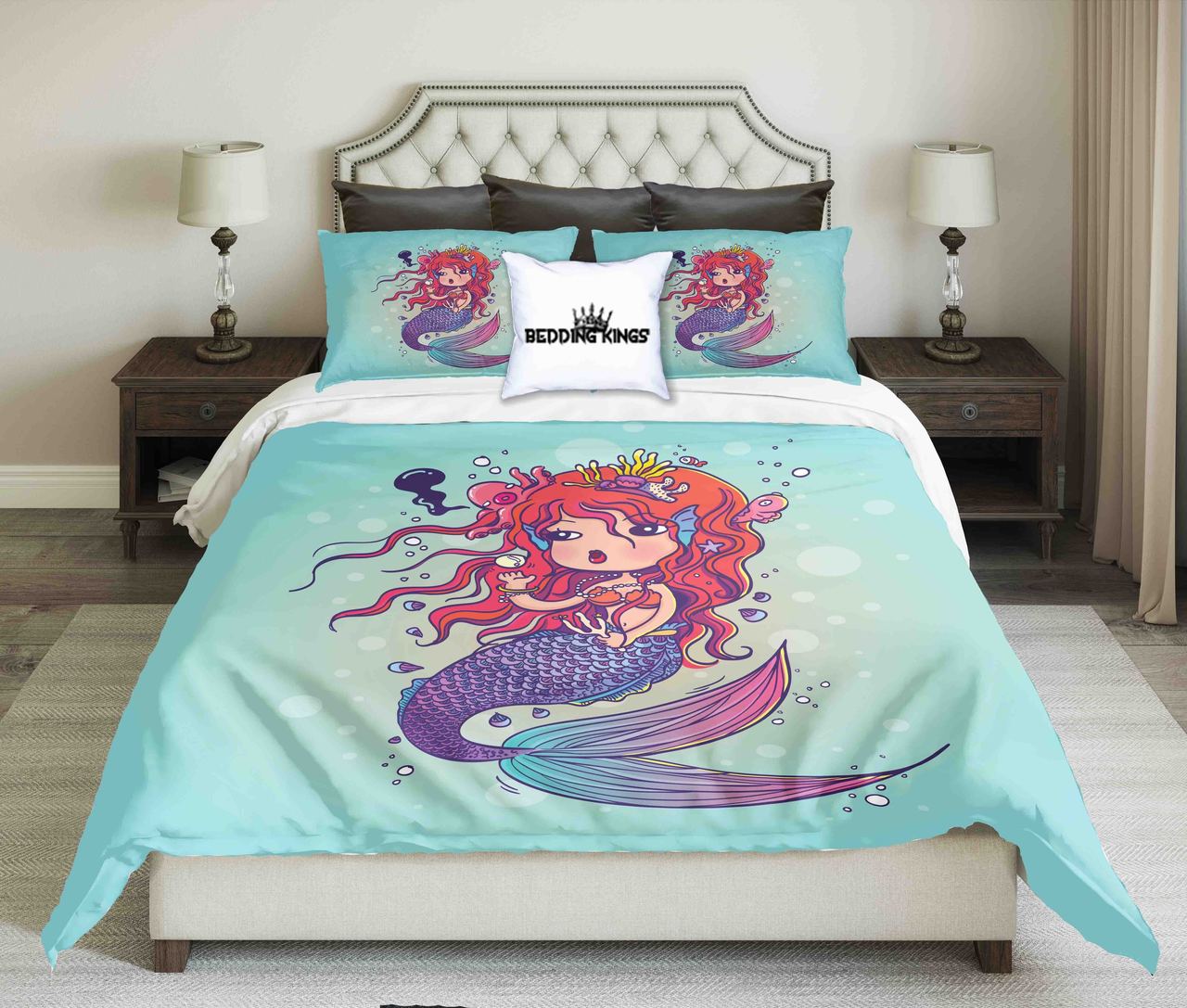 Cartoon Design Red Haired Mermaid Design Kings 3D Customized Duvet Cover Bedding Set