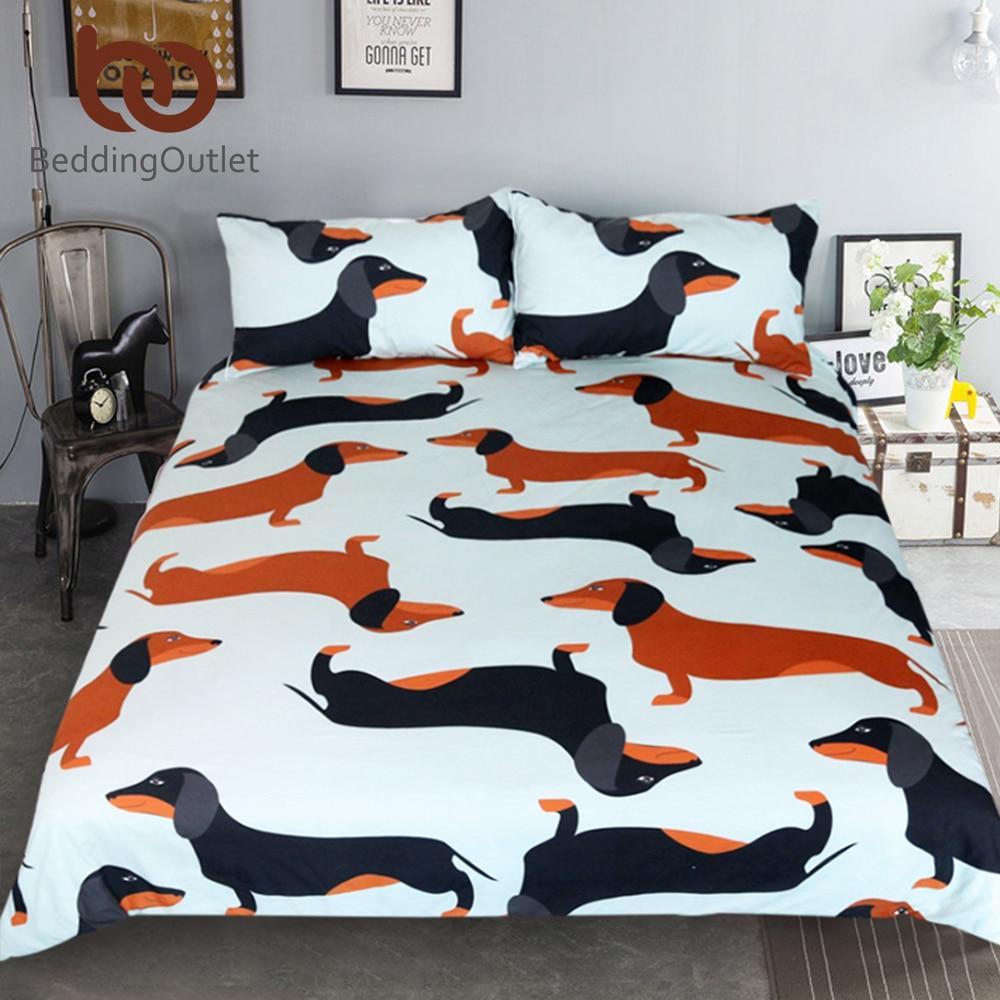 Cartoon Dog Kids Cute Dachshundausage Et Pet Printed Brown And Black 3D Customized Duvet Cover Bedding Set