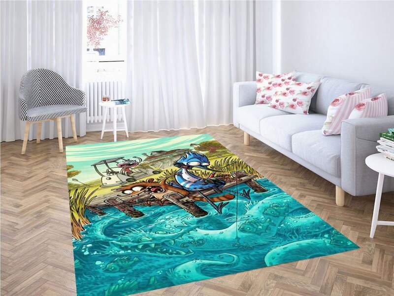 Cartoon Fishing Wallpaper Carpet Rectangle Rug