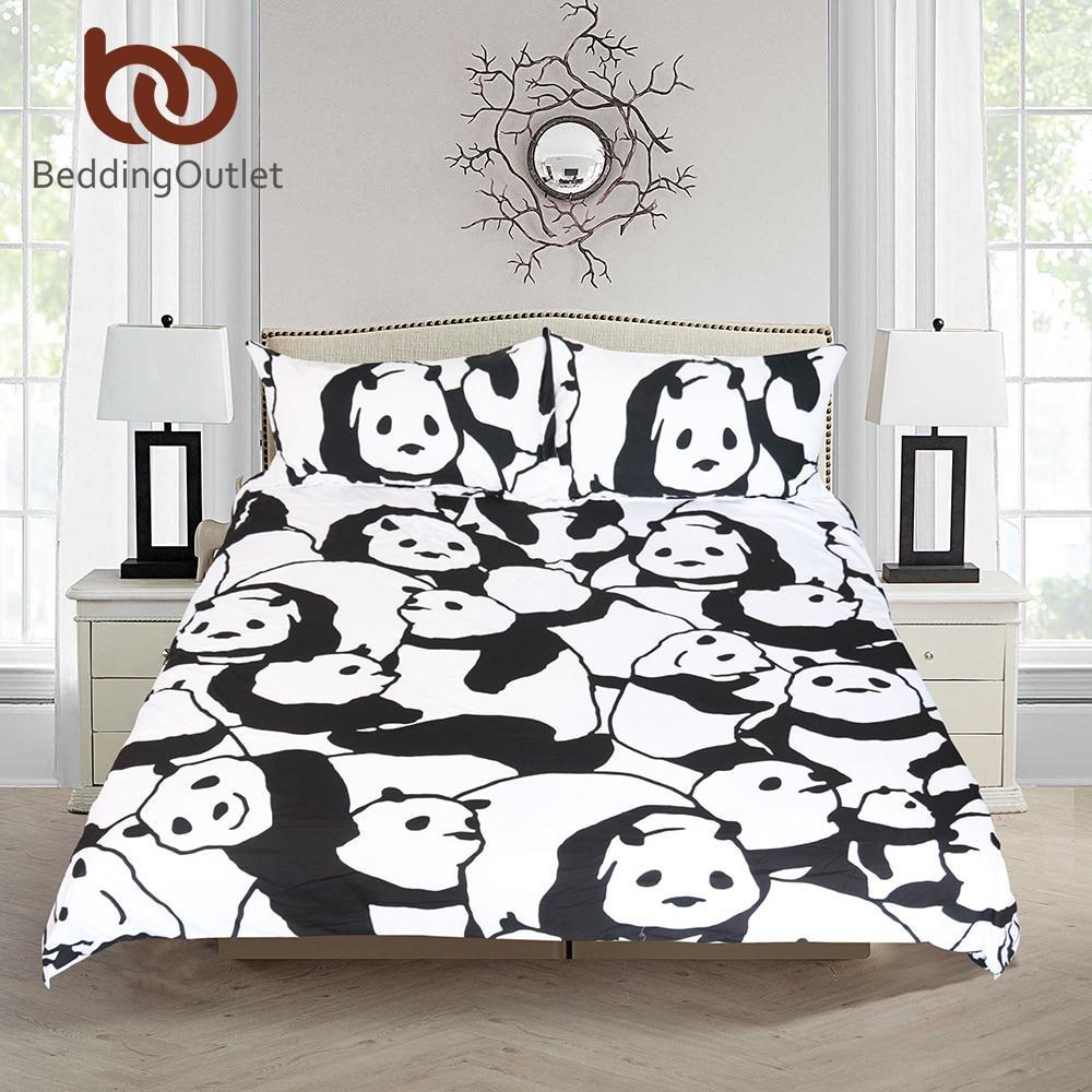 Cartoon For Kids Animal Printed Et Chinese Panda Black And White 3D Customized Duvet Cover Bedding Set