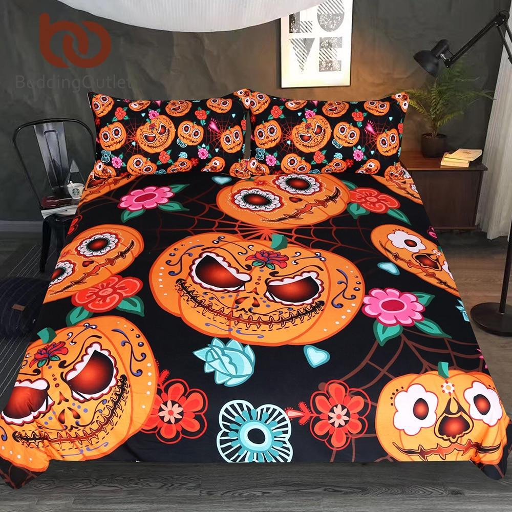 Cartoon Pumpkin Kids Cobweb Et Nightmare For Halloween Flowers 3D Customized Duvet Cover Bedding Set