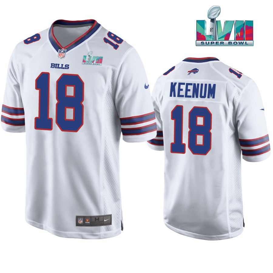 Case Keenum 18 Buffalo Bills Super Bowl LVII Away Player Men Stitched Jersey – White Stitched Jersey