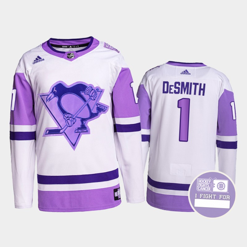Casey DeSmith #1 Pittsburgh Penguins Fights Cancer White Purple Primegreen Jersey