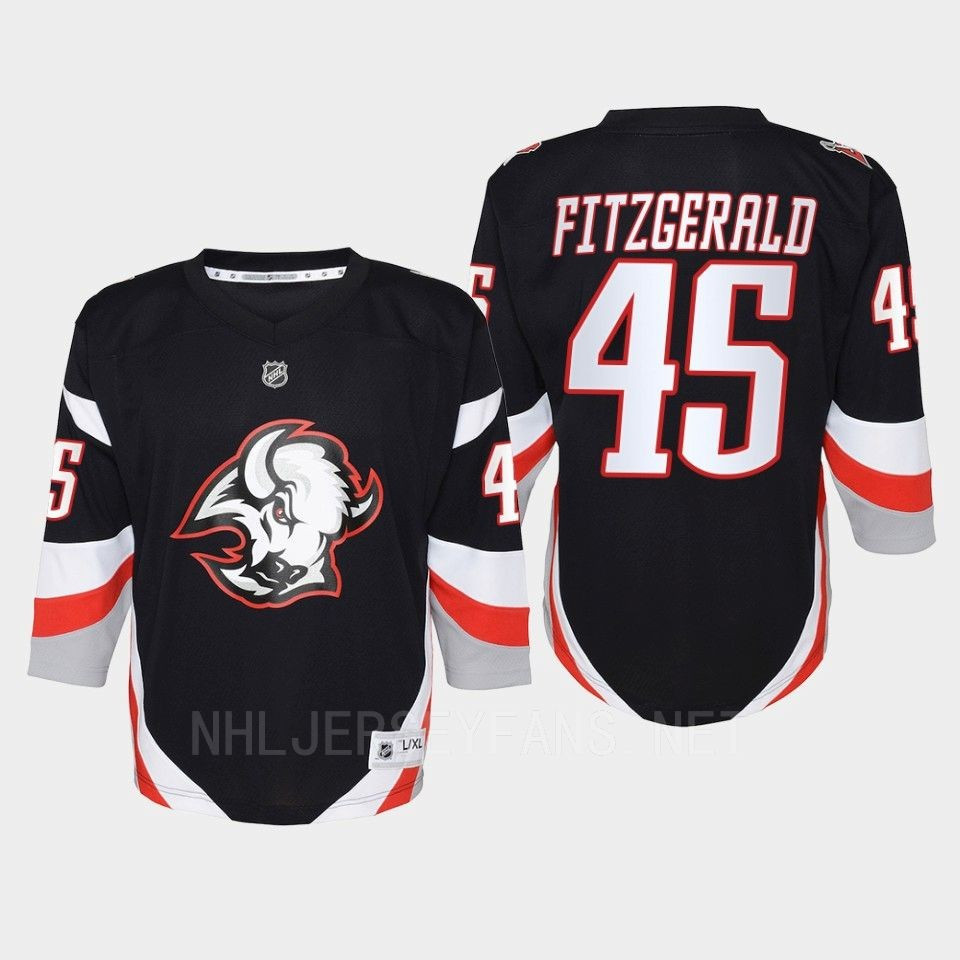 Casey Fitzgerald 45 Buffalo Sabres 2022-23 Goathead Third Player Youth Stitched Jersey Black