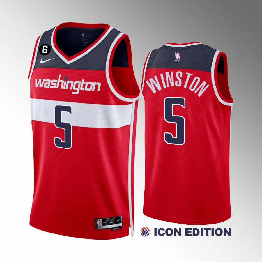 Cassius Winston 5 Washington Wizards 2022-23 Icon Edition Red Men Stitched Jersey