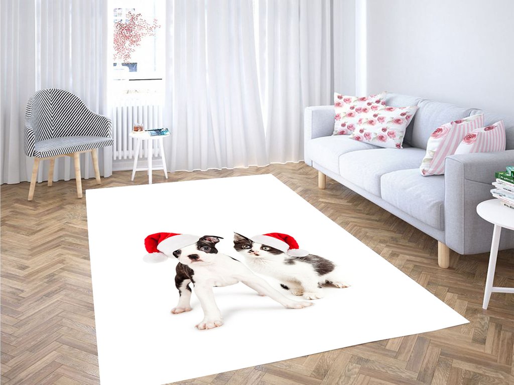 Cat And Dog Christmas Living Room Modern Carpet Rectangle Rug