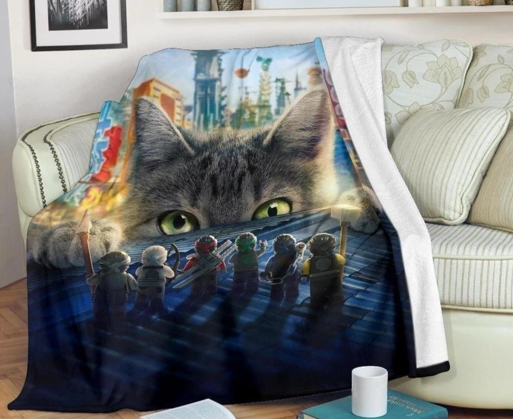 Cat And Lego Fleece Blanket