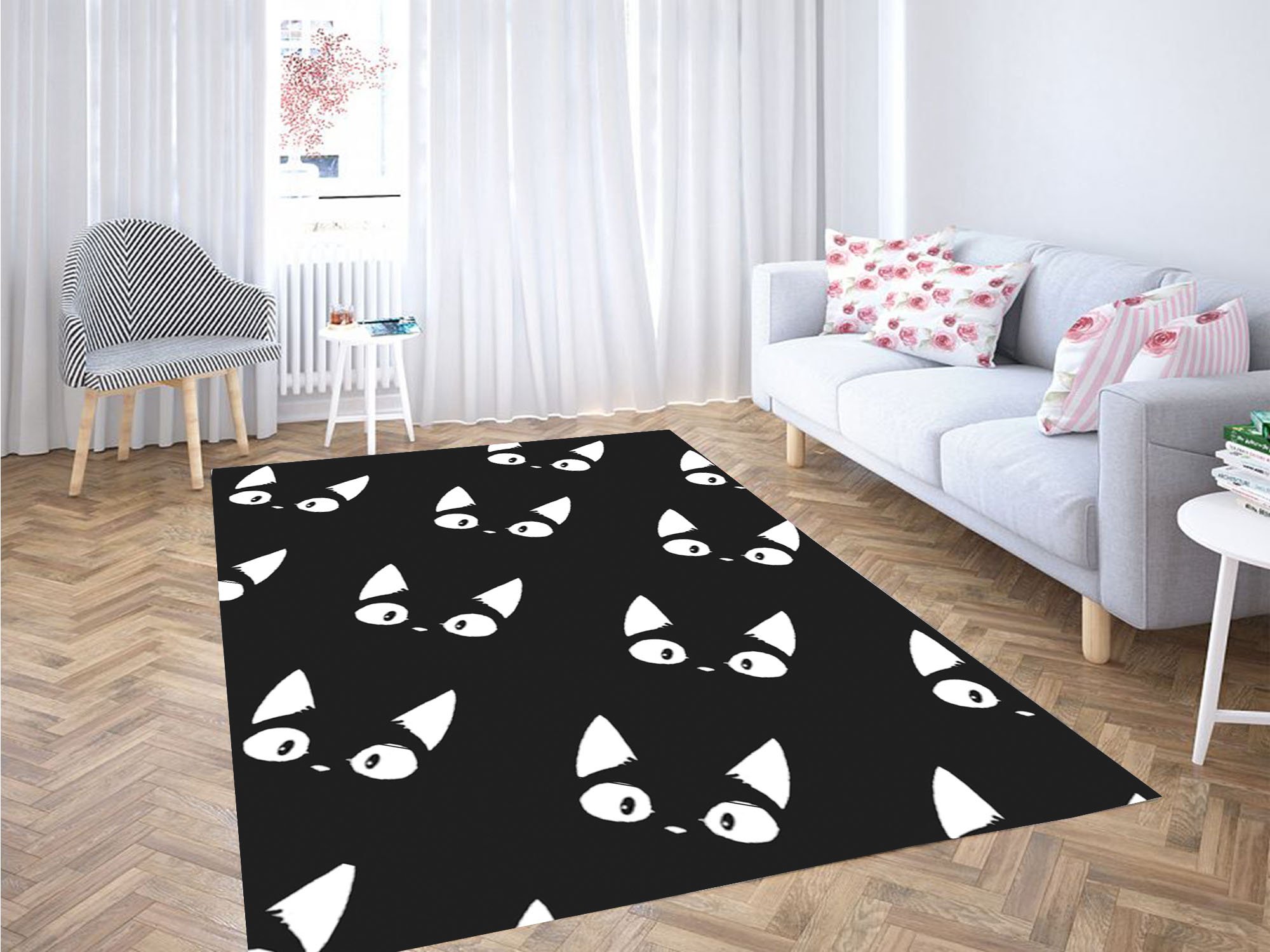 Cat Black And White Carpet Rectangle Rug