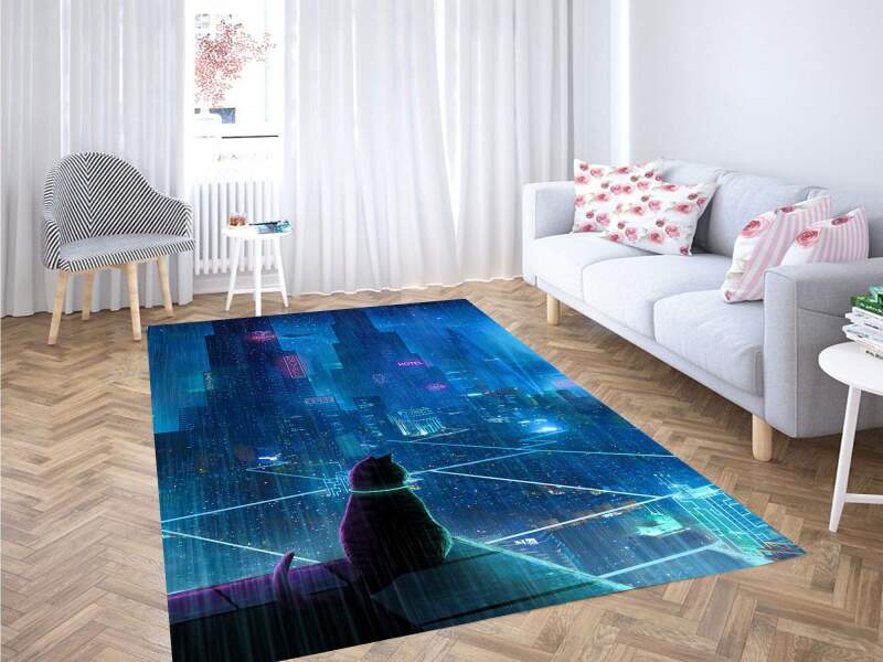 Cat In The Middle Futuristic City Carpet Rectangle Rug