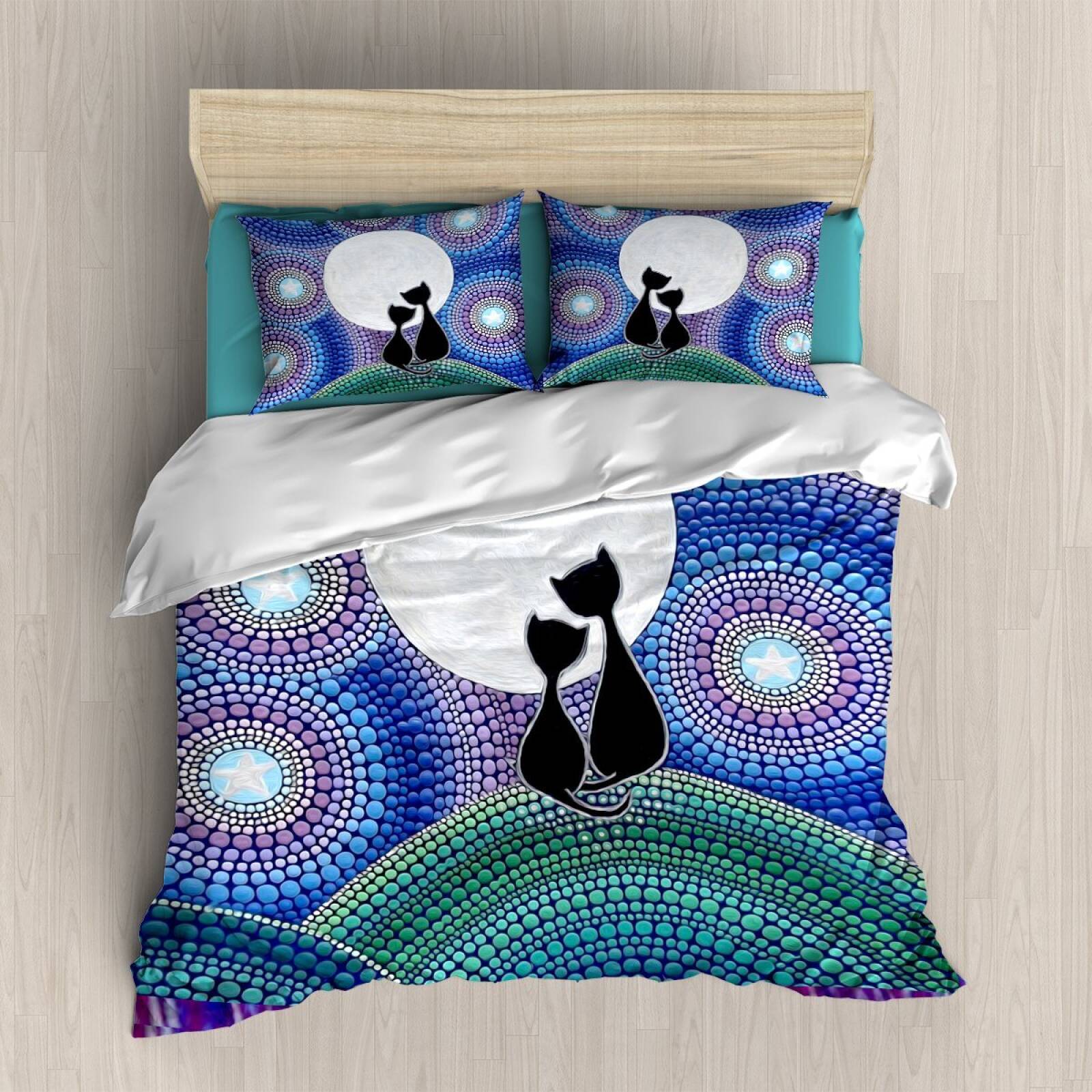 Cats Under The Moon 3D Customized Duvet Cover Bedding Set