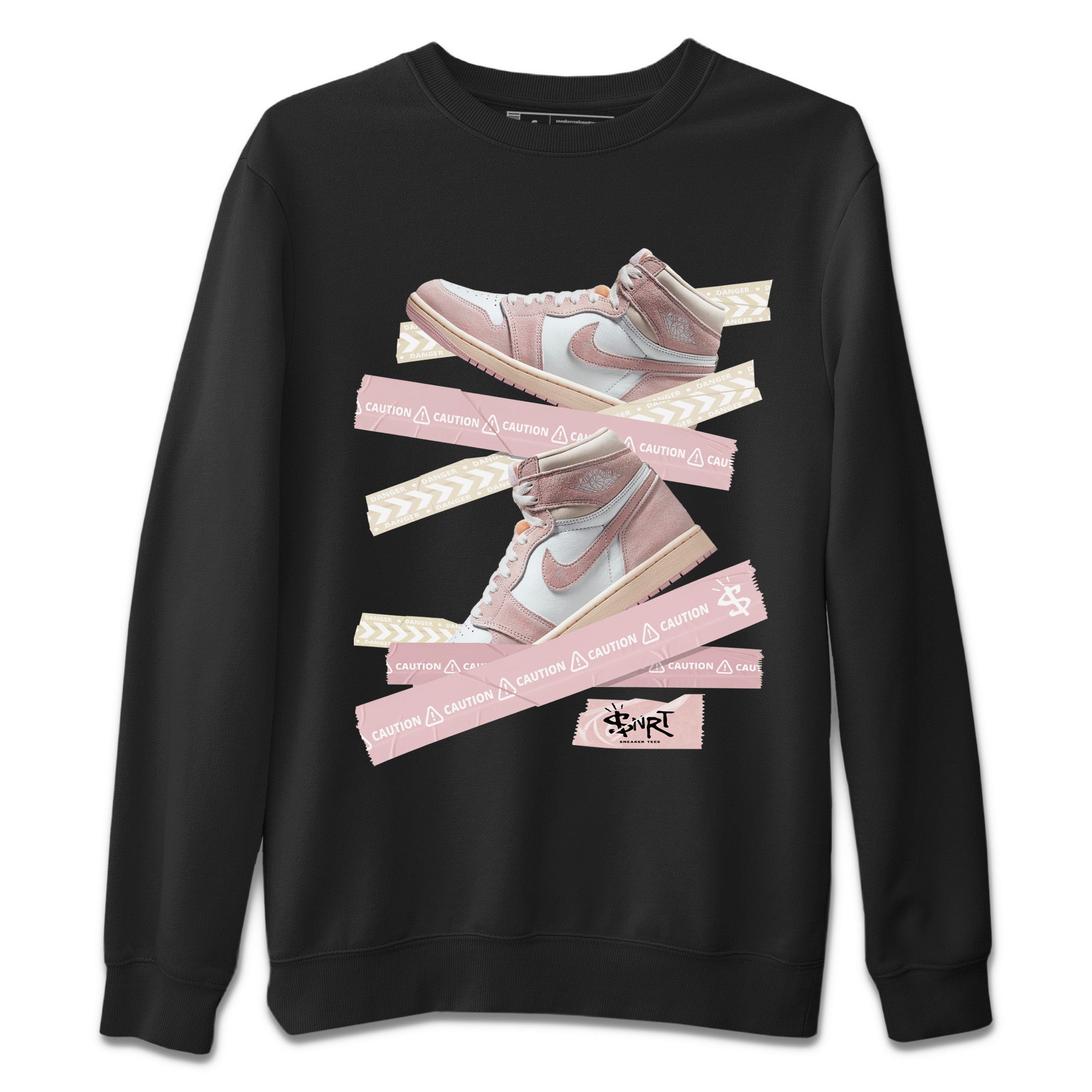 Caution Tape Unisex Sweater – Air Jordan 1 Washed Pink, Sneakers Matching Sweater