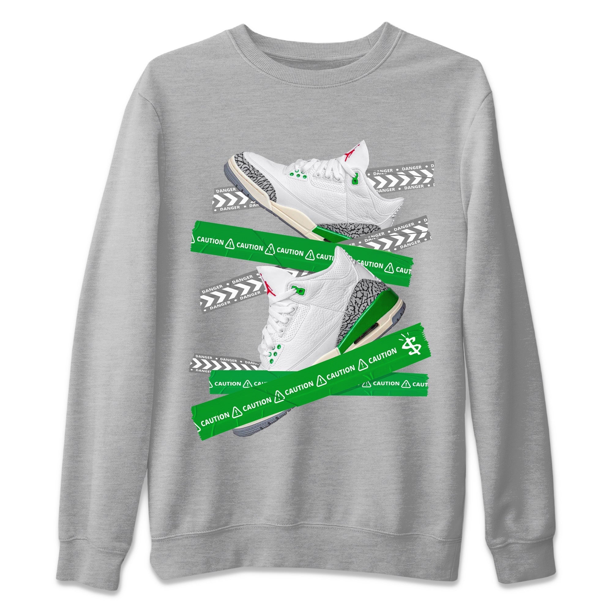 Caution Tape Unisex Sweater – Air Jordan 3 Lucky Green, Sneakers Matching Sweater
