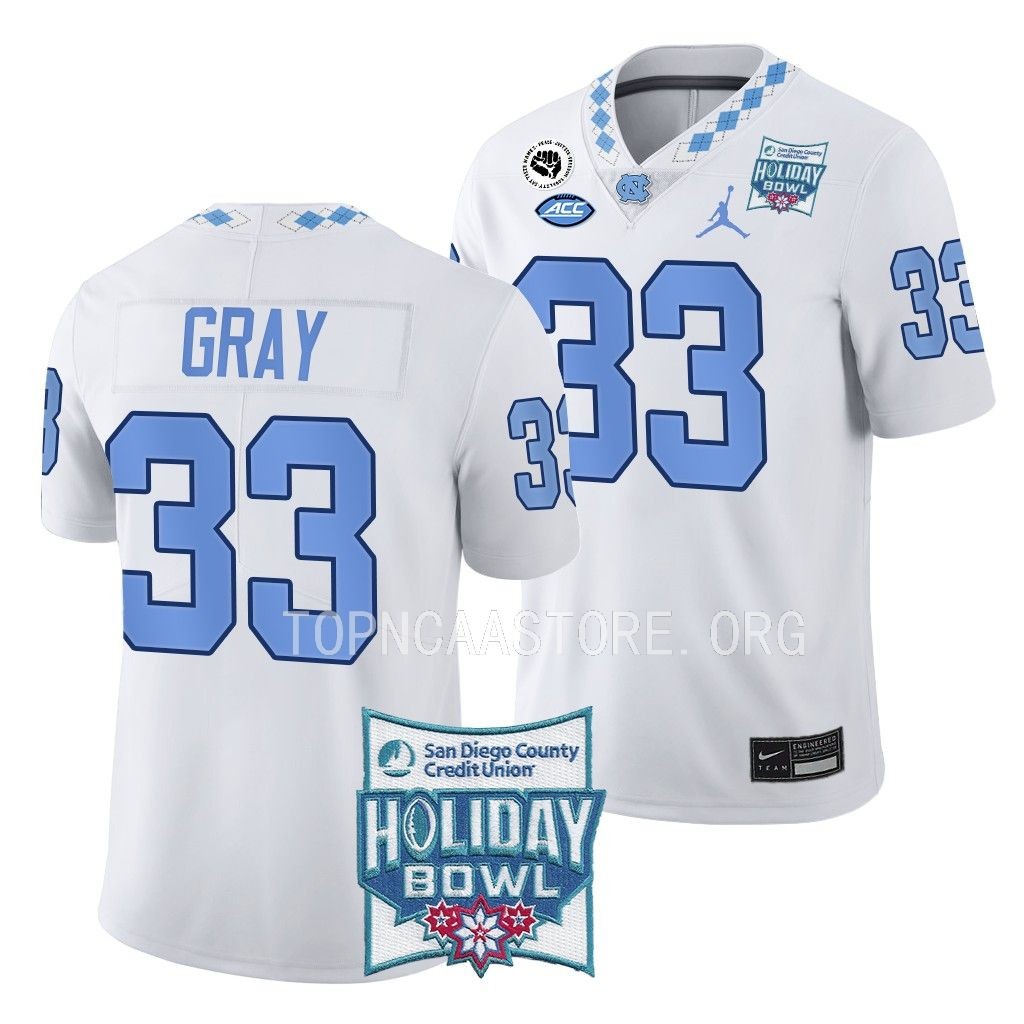 Cedric Gray North Carolina Tar Heels #33 White Jersey 2022 Holiday Bowl Men's Limited Uniform