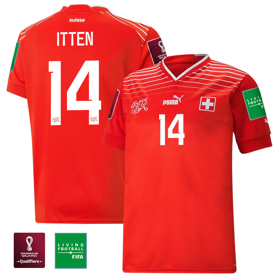 Cedric Itten 14 Switzerland National Team FIFA World Cup Qatar 2022 Patch – Home Men Soccer Jersey
