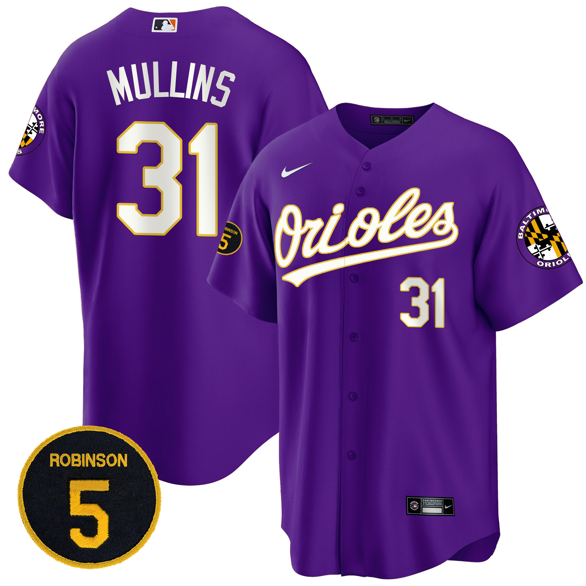 Cedric Mullins Baltimore Orioles Purple Robinson Patch Cool Base Jersey - All Stitched