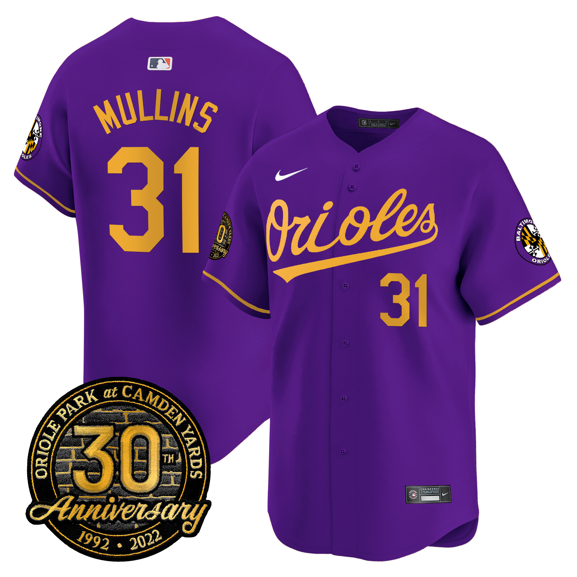 Cedric Mullins Men’s Baltimore Orioles Camden Yards 30th Anniversary Patch Vapor Premier Limited Purple Gold Jersey - All Stitched