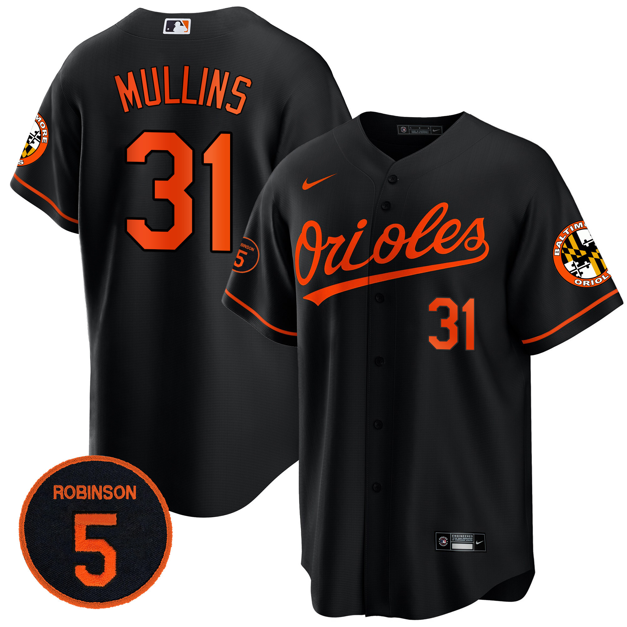 Cedric Mullins Men’s Baltimore Orioles Robinson Patch Cool Base Black Jersey - All Stitched