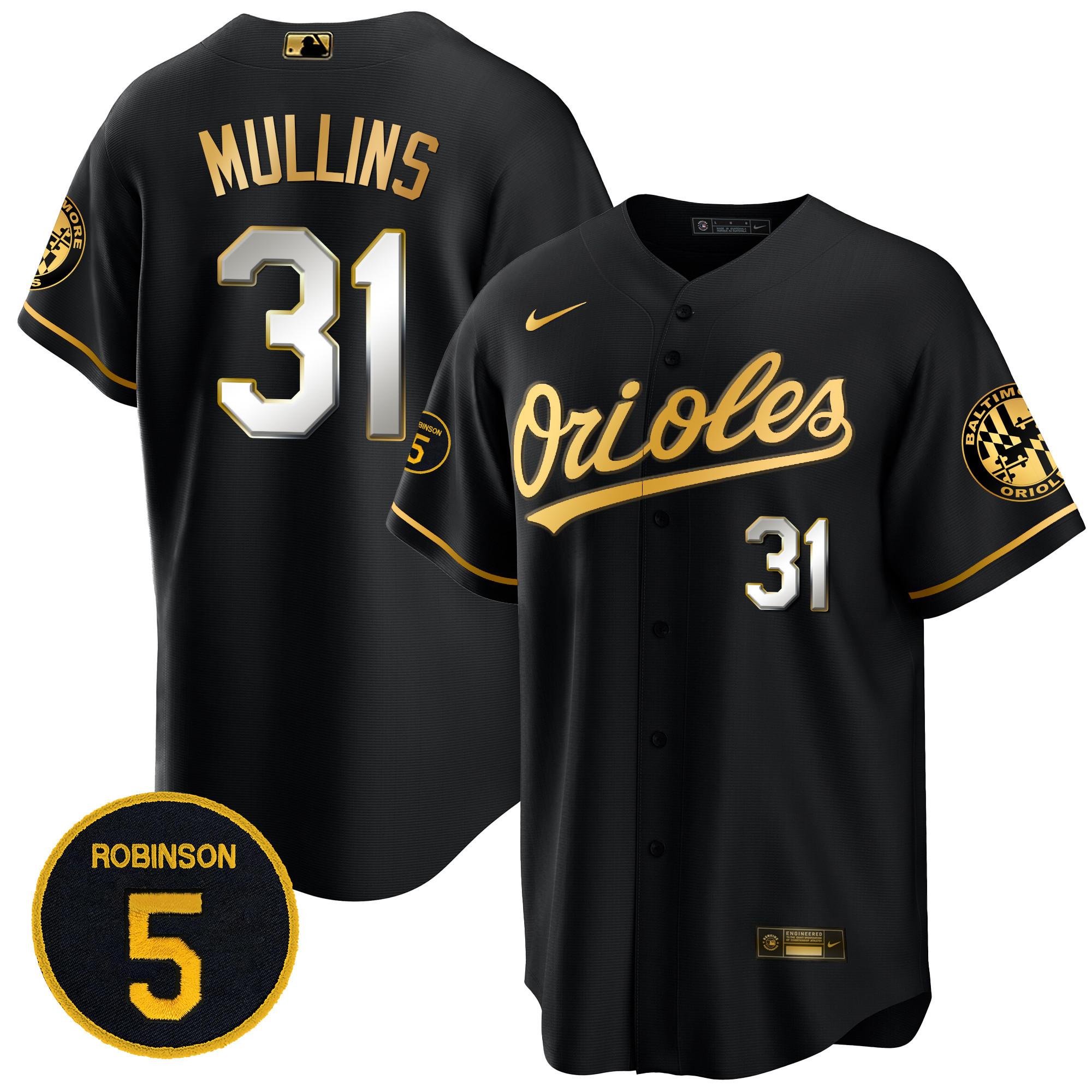 Cedric Mullins Men’s Baltimore Orioles Robinson Patch Cool Base Black Limited Jersey - All Stitched