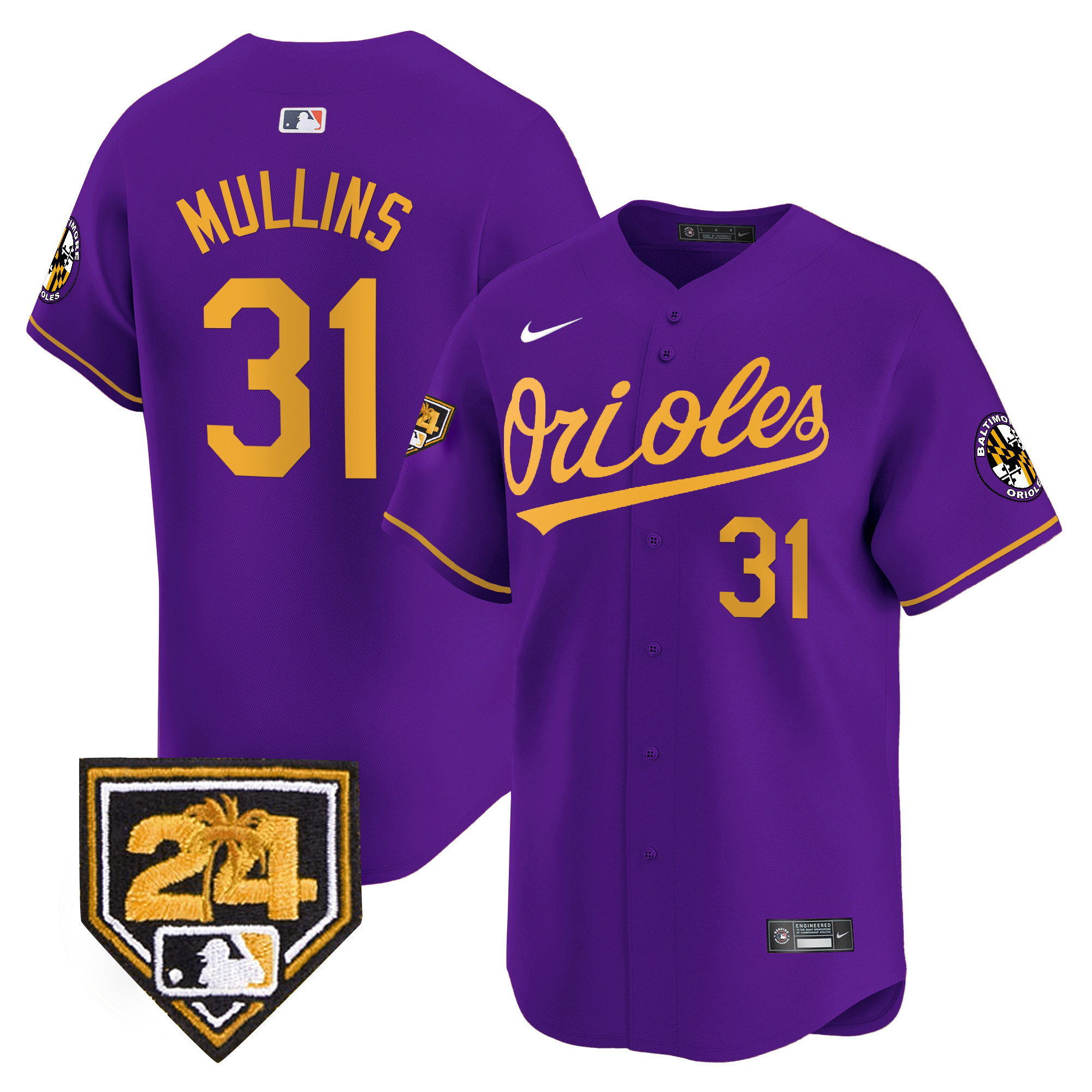 Cedric Mullins Men's Baltimore Orioles 2024 Spring Training Patch Vapor Premier Limited Purple Gold Jersey - All Stitched