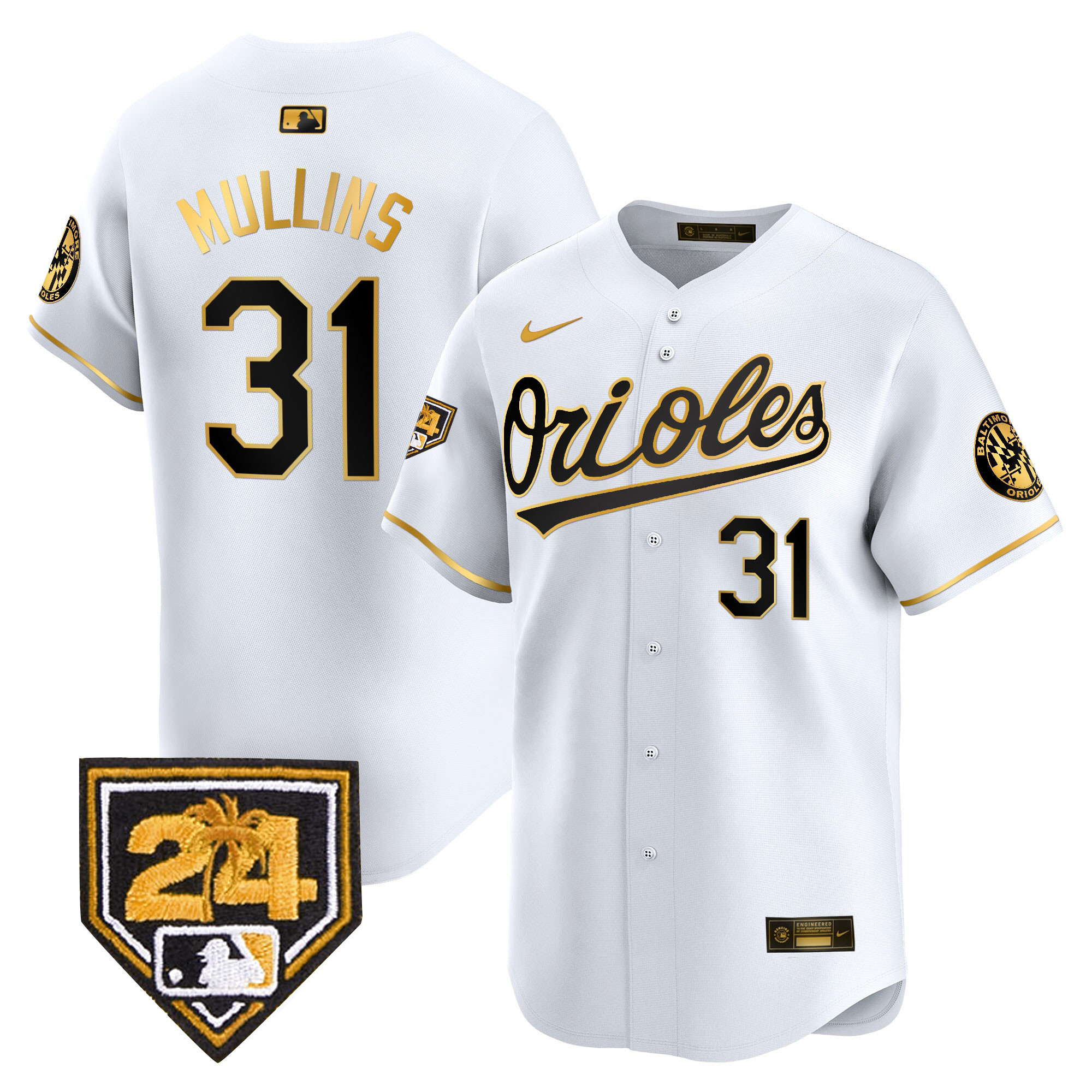 Cedric Mullins Men's Baltimore Orioles 2024 Spring Training Patch Vapor Premier Limited White Gold Jersey - All Stitched
