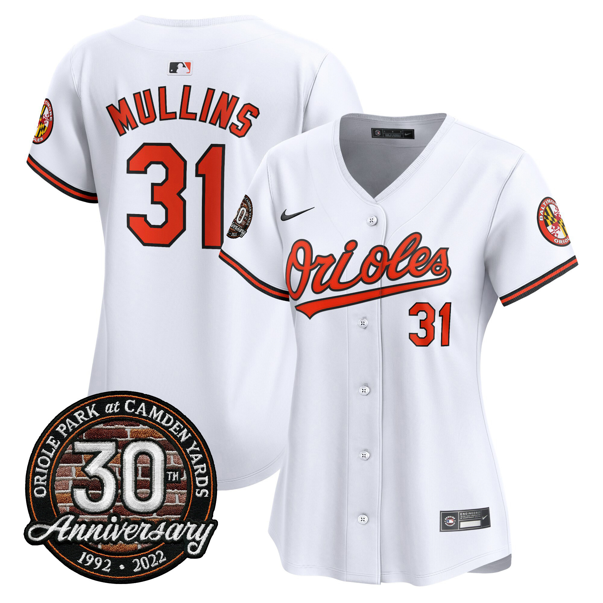 Cedric Mullins Women’s Baltimore Orioles Camden Yards 30th Anniversary Patch Vapor Premier Limited White Jersey - All Stitched